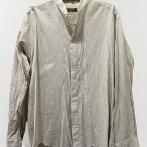 Donna Karan Women’s Cream Blouse Button Down Crinkle cotton Sz 16 34/35